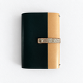 Carnet Anémone en cuir naturel et vert foncé