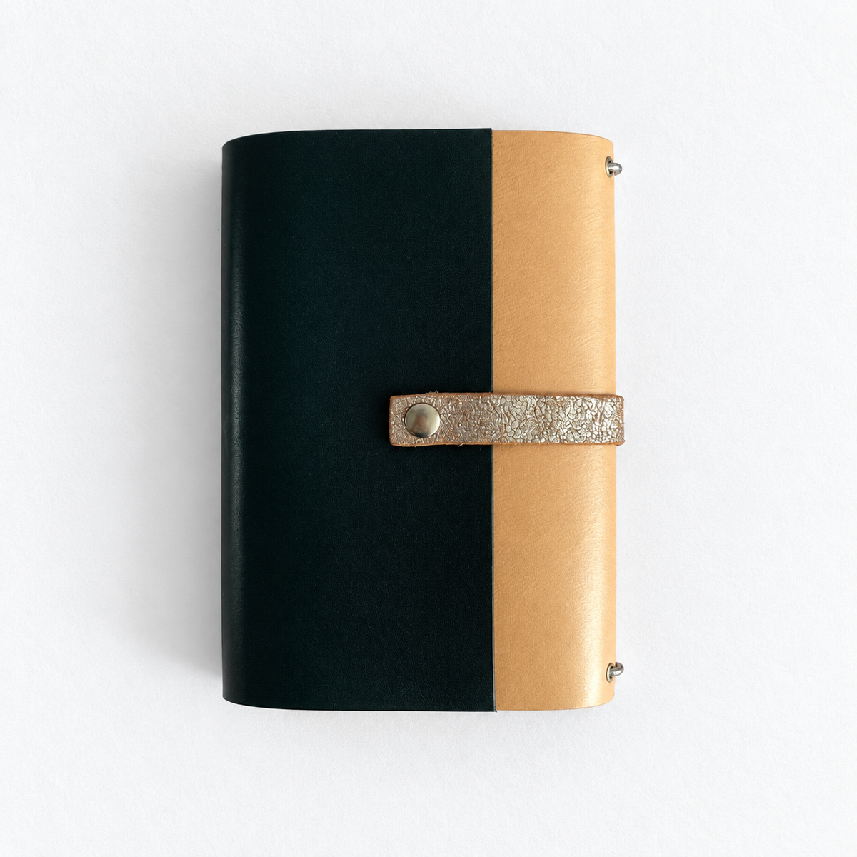 Carnet Anémone en cuir naturel et vert foncé
