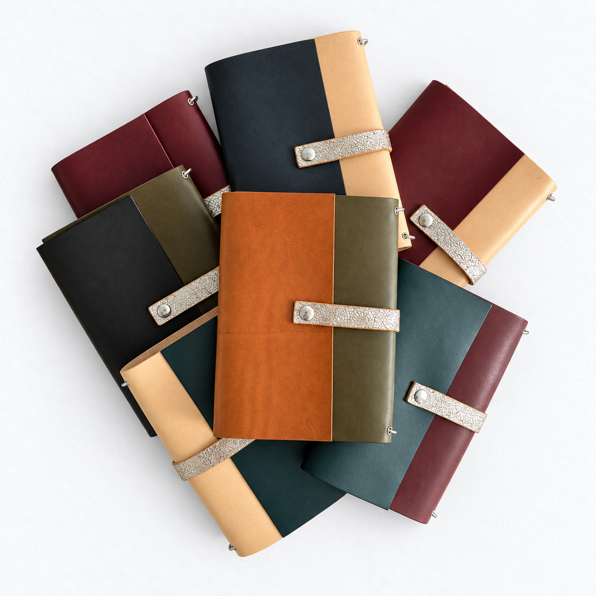 La série des carnets Anémone en cuir réunie