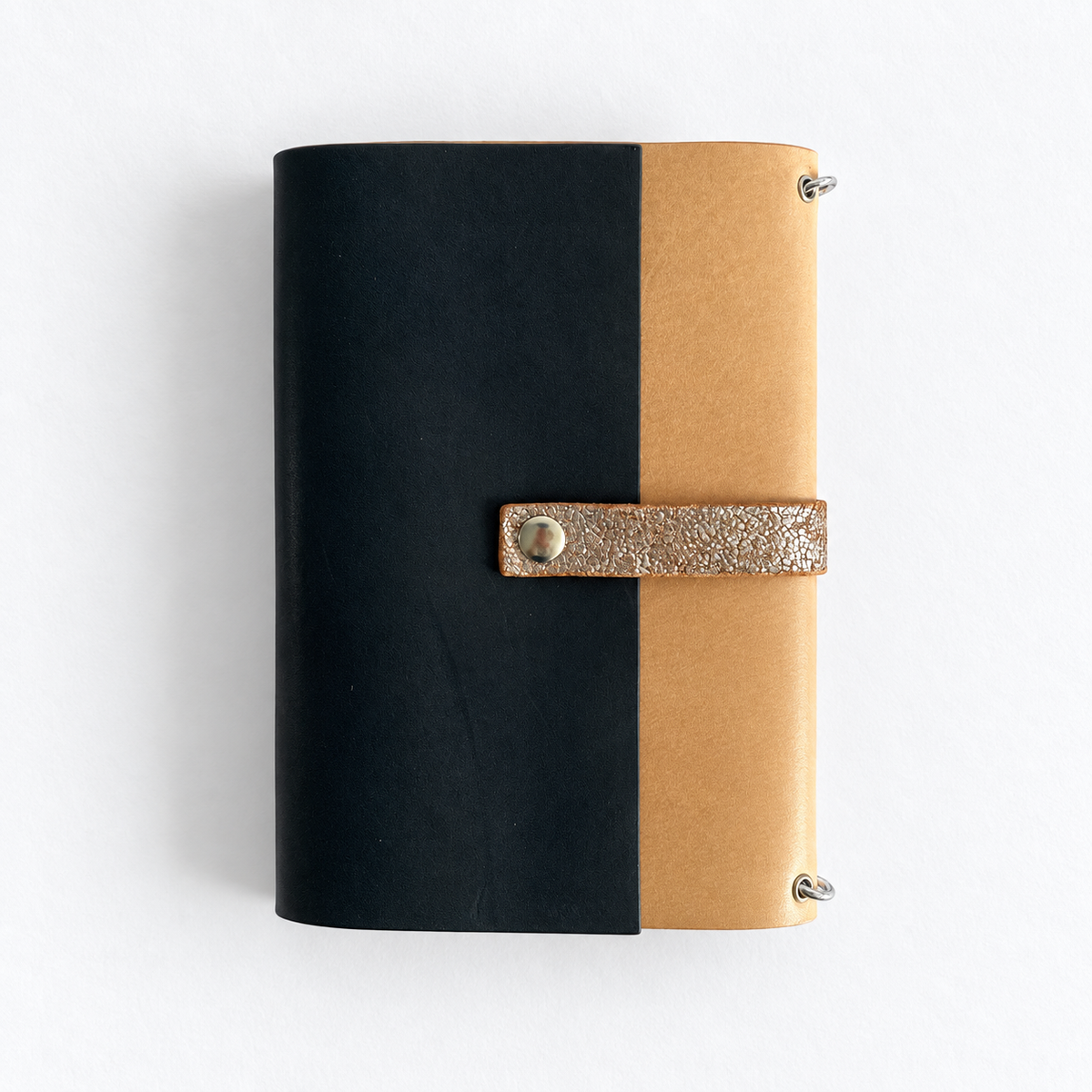 Carnet Anémone en cuir naturel et bleu nuit