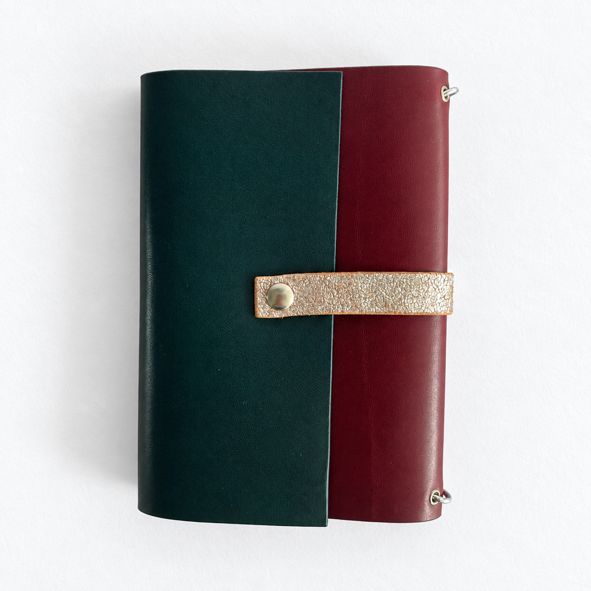Carnet Anémone en cuir prune et vert foncé
